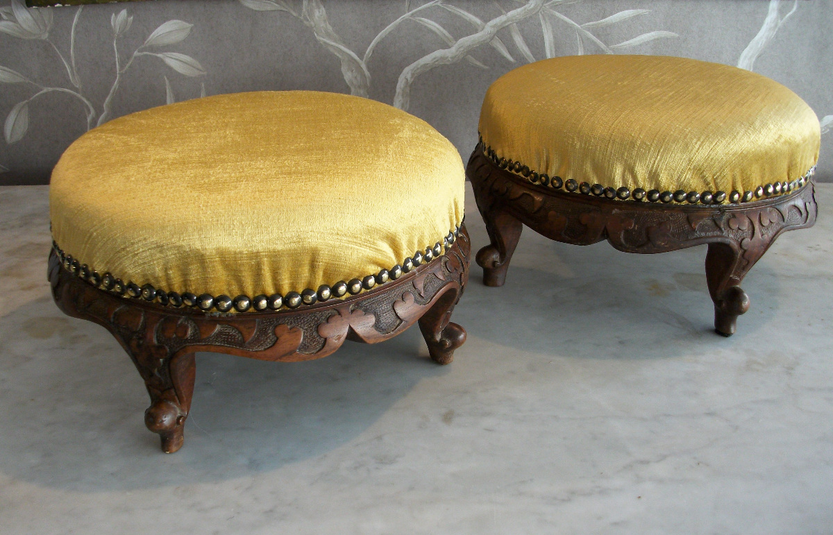Victorian footstools with carved fascia